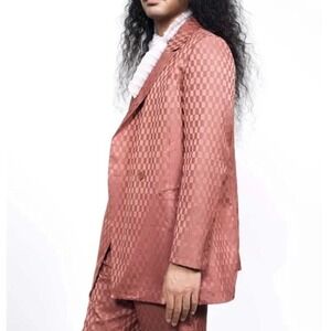 Wildfang Bronze 2-Piece Suit Women's Size Medium/12 Checker Jacquard Blazer Prom
